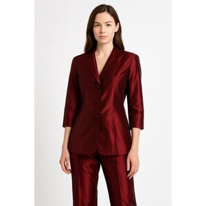 1990s Trio New York Burgundy Satin Blazer & Pant Set hoilday formal small